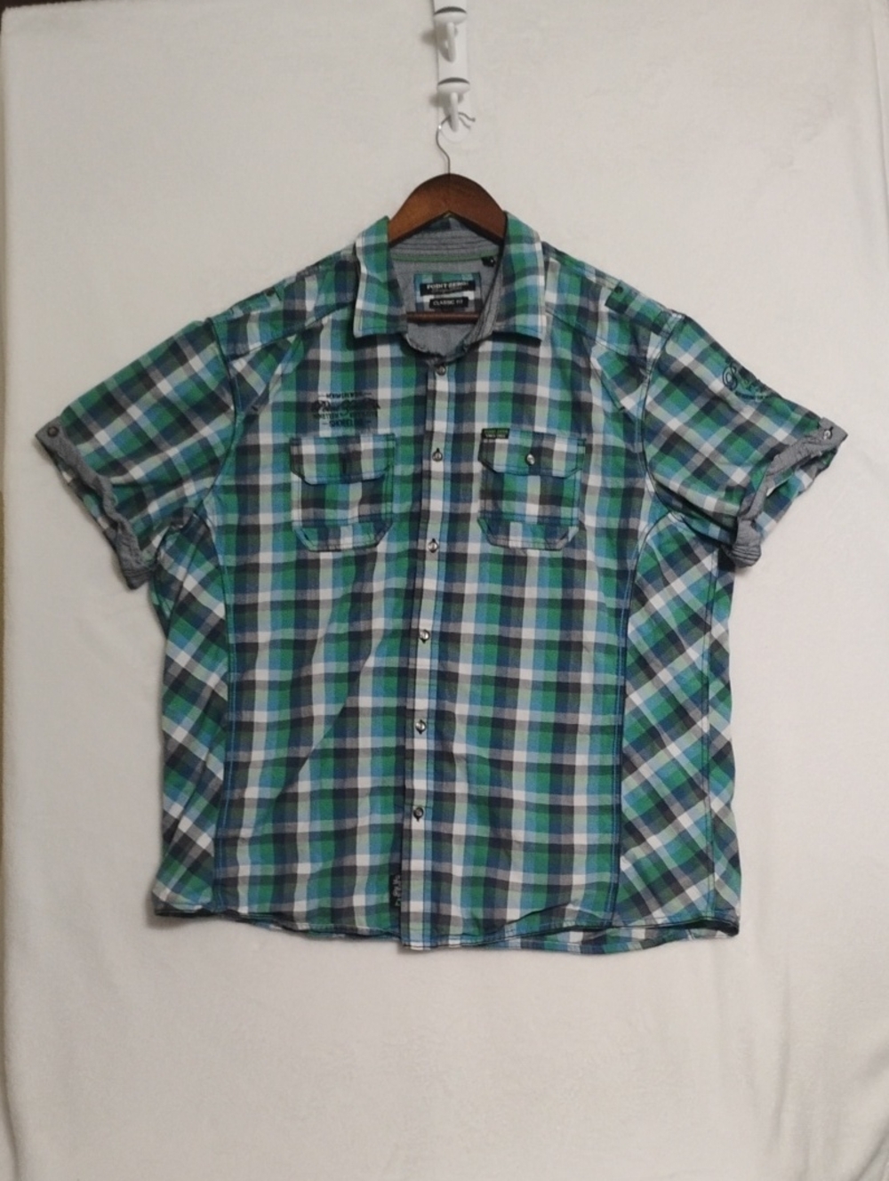 Point Zero Teal, Blue & White Plaid Short Sleeve Button-Down